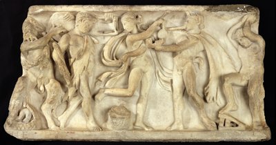 Fragment of a Sarcophagus Depicting Satyrs and a Maenad by Greek